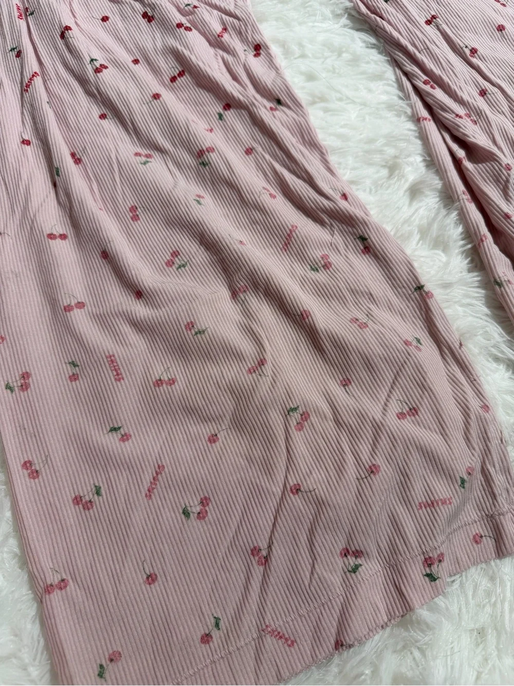 SKIMS 2X Cherries Print Pajama Sleep Matching Set Long Sleeve Pants Ribbed Soft